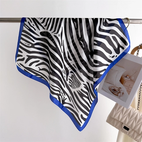 Zebra Print Square Scarf Polyester Imitation Satin Head Wrap Neck Scarf Women Elegant Fashion Hair Accessory