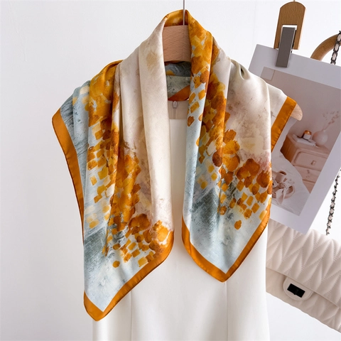 Retro Print Square Scarf Satin Like Polyester Satin Bandana For Women Elegant Headwrap Neck Tie Accessory