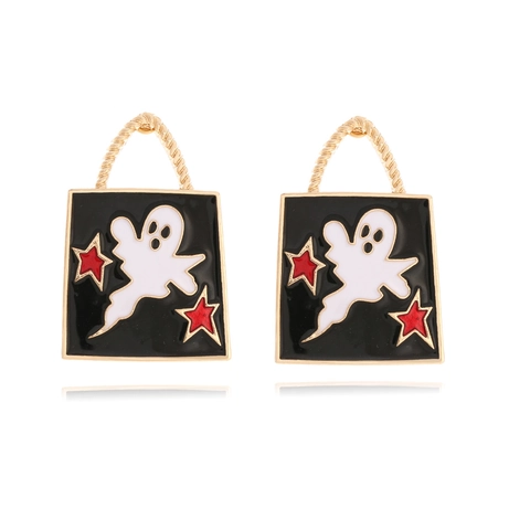 Halloween Geist Hängeohrringe Zinklegierung Emaille Schwarze Taschenform Stern Retro Festlicher Schmuck Für Damen