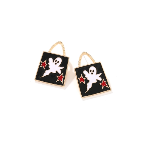 Halloween Geist Hängeohrringe Zinklegierung Emaille Schwarze Taschenform Stern Retro Festlicher Schmuck Für Damen