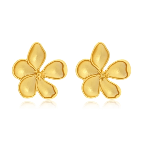Retro Blumen Ohrstecker Matt Gold Legierung Fünf Blütenblätter 3D Vintage Stil Schmuck Zubehör Für Damen