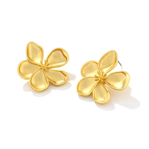 Retro Blumen Ohrstecker Matt Gold Legierung Fünf Blütenblätter 3D Vintage Stil Schmuck Zubehör Für Damen
