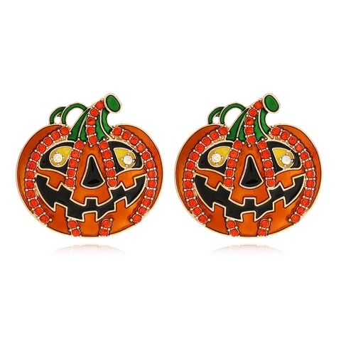 Boucles D'oreilles Citrouille Halloween Alliage Émail Strass Jack-O-Lantern Nouveauté Mignon Bijoux De Fête Pour Femmes