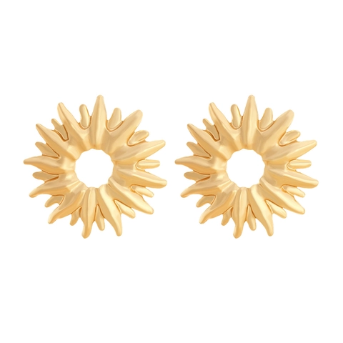 Sunburst Starburst Alloy Earrings Hollow Center Vintage Gold Silver Tone Statement Fashion Jewelry Accessory For Women