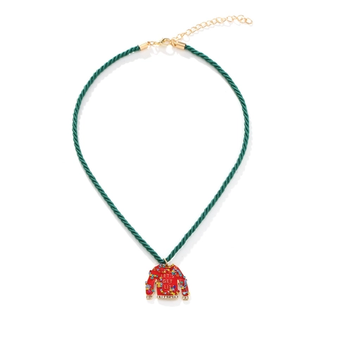 Collier Pendentif Pull De Noël Moche Alliage De Zinc Émail Strass Let's Get Lit Corde Tressée Verte Bijoux De Fête