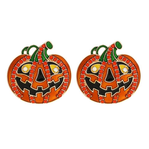 Halloween Pumpkin Earrings Alloy Enamel Rhinestone Jack-O'-Lantern Novelty Cute Holiday Party Jewelry For Women Girls