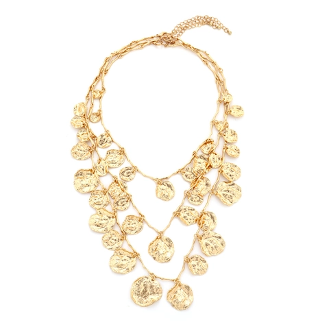 Collier Multi-Rangs À Disques Martelés Alliage De Zinc Pendentifs Ronds Superposés Vintage Bohème Bijoux Élégants Pour Femmes