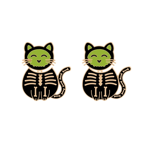 Halloween Black Cat Skeleton Alloy Enamel Earrings Funny Cartoon Kitten Studs Fashion Jewelry For Women