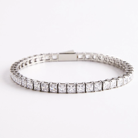 Bracciale Tennis In Acciaio Inossidabile Con Zircone Quadrato Iced Out Gioielli Di Moda Hip Hop Per Uomo E Donna