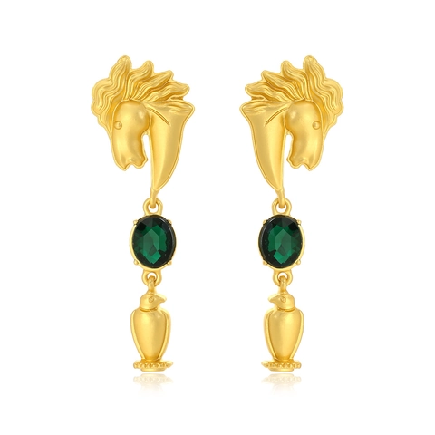 Pendientes Colgantes Cabeza De Caballo Vintage Oro Mate Aleación Zinc Vidrio Verde Estilo Retro Para Mujeres
