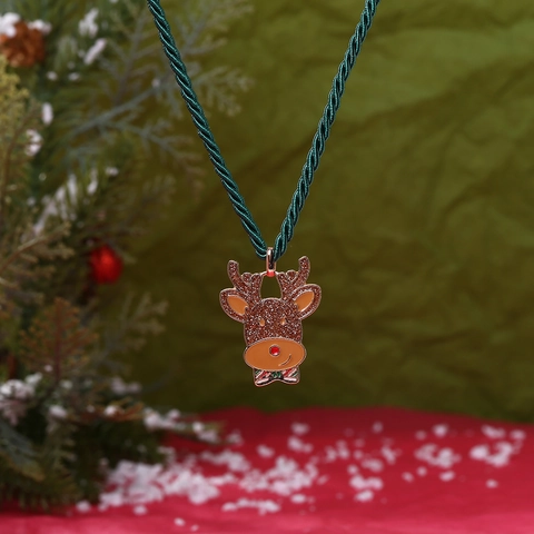 Collana Con Ciondolo Renna Di Natale Lega Smalto Cartone Animato Alce Corda Intrecciata Verde Gioielli Festivi