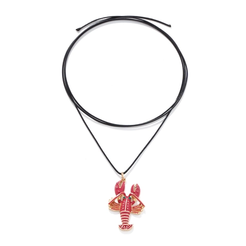 Collana Con Pendente Aragosta Smalto Lega Di Zinco Con Strass Corda Di Cera Regolabile Gioielli Animali Marini Da Donna