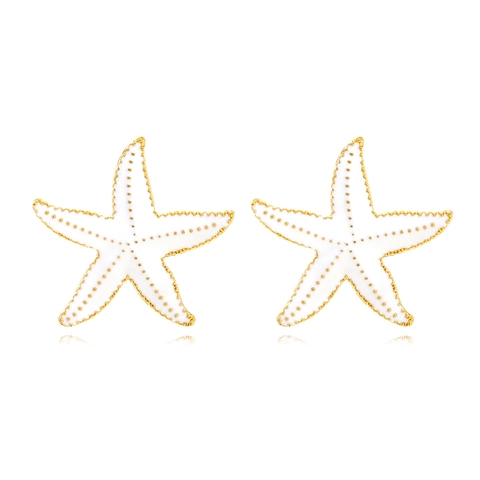 Boucles D'oreilles Étoile De Mer Alliage De Zinc Émail Thème Océan Style Plage D'été Rétro Pointillé D'or Tendance Femmes