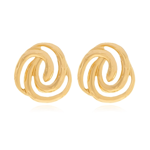 Vintage Spiral Alloy Earrings Hammered Texture Hollow Circle Geometric Studs Fashion Jewelry
