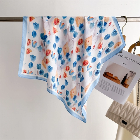 Sciarpa Quadrata Con Stampa Floreale Da Donna Elegante Motivo A Tulipano Foulard In Raso Setoso Ufficio Professionale Versatile