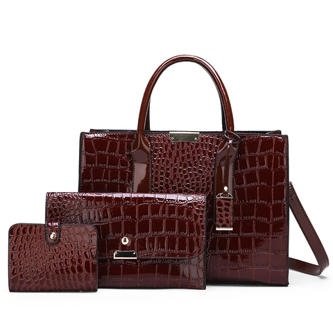 Krokodilmuster PU Leder Damen Handtasche Und Clutch Und Geldbörse Glänzend Elegante Schultertasche Für Arbeit Täglich