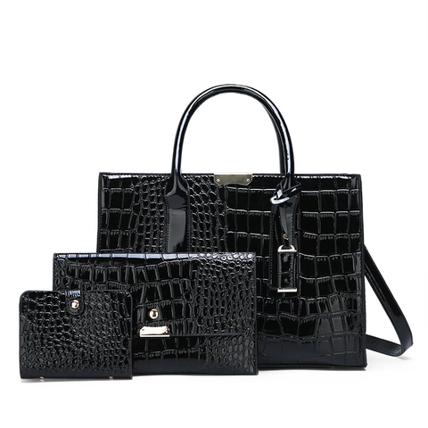 Krokodilmuster PU Leder Damen Handtasche Und Clutch Und Geldbörse Glänzend Elegante Schultertasche Für Arbeit Täglich