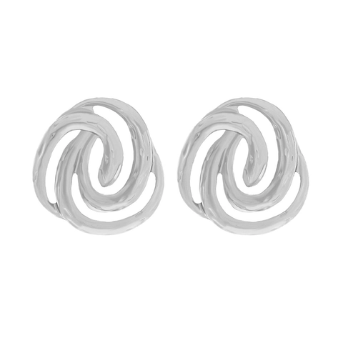 Vintage Spiral Alloy Earrings Hammered Texture Hollow Circle Geometric Studs Fashion Jewelry