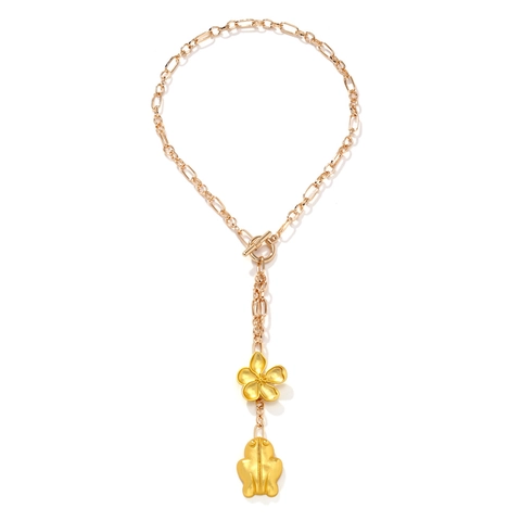 Collar De Aleación Retro Francés Con Colgantes De Rana Y Flor Cierre De Palanca Joyas De Oro Vintage Para Mujer