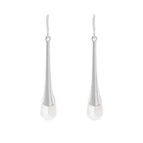 Orecchini Pendenti Eleganti In Lega Con Sottile Barra Di Metallo E Perla Artificial Sintetica A Goccia Stile Minimalista Moderno