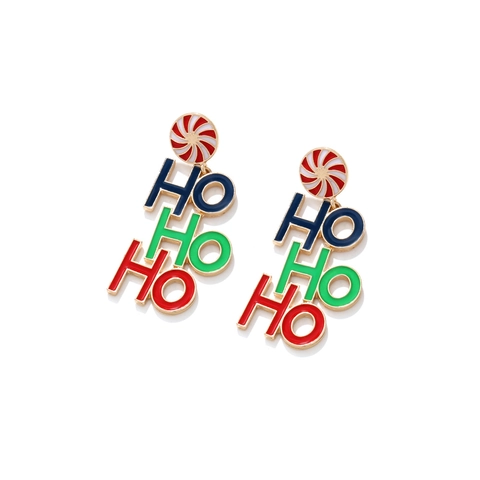 Weihnachts-Ohrhänger Zinklegierung Emaille Ho Ho Ho Buchstabe Pfefferminzbonbon Festlicher Party-Schmuck Mit Stahl-Ohrstecker