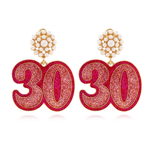 Nummer 30 Hänger Ohrringe Mit Rosa Glitzer Und Imitation Künstliche Perle Blumenstecker Für 30 Geburtstag Party Mode Schmuck