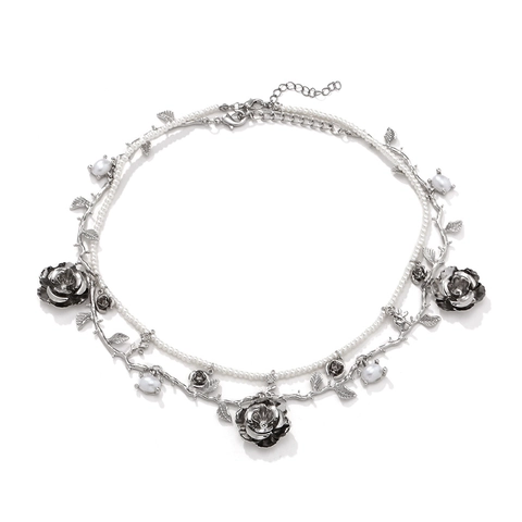 Vintage Mehrlagige Künstliche Perlenhalskette Mit Legierung Rosenblüte Rebe Gothik Romantischer Schmuck Für Frauen Elegant