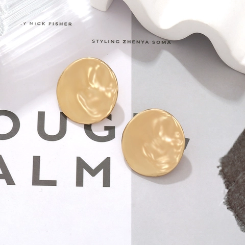 Hammered Round Stud Earrings Alloy Vintage Irregular Geometric Embossed Statement Jewelry For Women