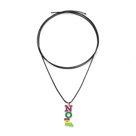 Mardi Gras NOLA Anhänger Halskette Legierung Emaille Louisiana Karte Fleur-de-lis Verstellbare Schwarze Wachskordel Modeschmuck