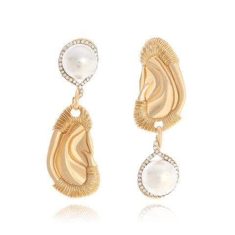 Asymmetrical Dangle Drop Earrings Zinc Alloy Imitation Artificial Pearl Rhinestone Geometric Ear Shaped Gold Tone Vintage Elegant