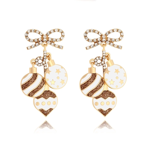 Orecchini Di Natale Lega Fiocco Strass Ornamento Pendente Accessorio Per Feste Festive Per Donne