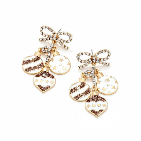 Orecchini Di Natale Lega Fiocco Strass Ornamento Pendente Accessorio Per Feste Festive Per Donne
