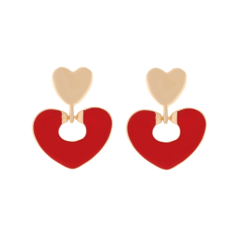 Heart Drop Earrings Enamel Double Layer Hollow Zinc Alloy Jewelry With Stainless Steel Earring Post For Women Fashion