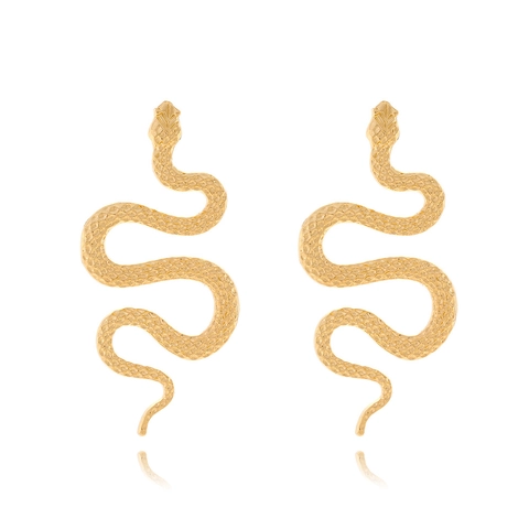 Vintage Alloy Snake Serpent Long Drop Earrings Curved Textured Scales Animal Style Fashion Accessories Aesthetic