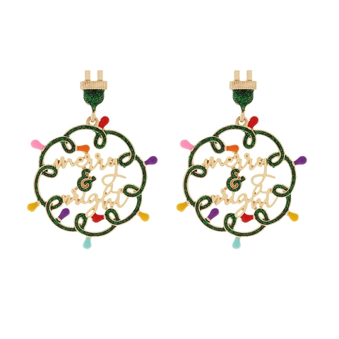 Pendientes Colgantes De Navidad Aleación Esmalte Purpurina Bombilla Colorida Texto Merry Bright Fiesta Joyería Novedad Mujeres