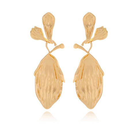 Leaf Shape Drop Earrings Gold Textured Alloy Pastoral Nature Style For Women Fashion Jewelry