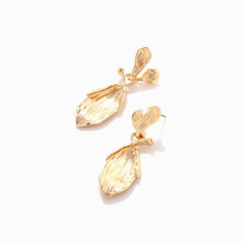 Leaf Shape Drop Earrings Gold Textured Alloy Pastoral Nature Style For Women Fashion Jewelry