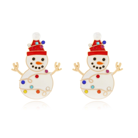 Snowman Christmas Stud Earrings Zinc Alloy Enamel Multicolor Rhinestone Artificial Pearl Festive Jewelry For Women