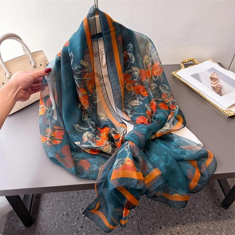 Sciarpa In Raso Con Stampa Floreale Da Donna Scialle Lungo Grande In Poliestere Leggero Sciarpa Solare Elegante Estate
