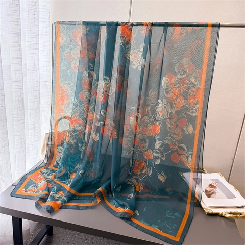 Sciarpa In Raso Con Stampa Floreale Da Donna Scialle Lungo Grande In Poliestere Leggero Sciarpa Solare Elegante Estate