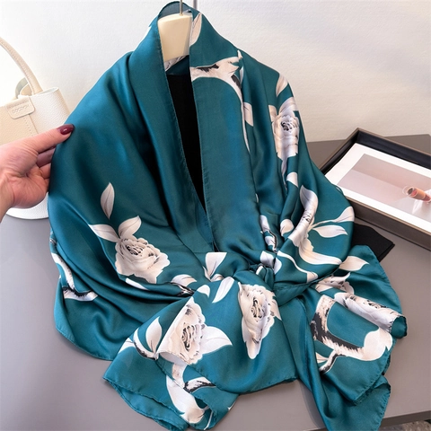 Elegant Floral Scarf Shawl For Women Faux Satin Lightweight Sun Protection Versatile Botanical Patterns Soft Wrap