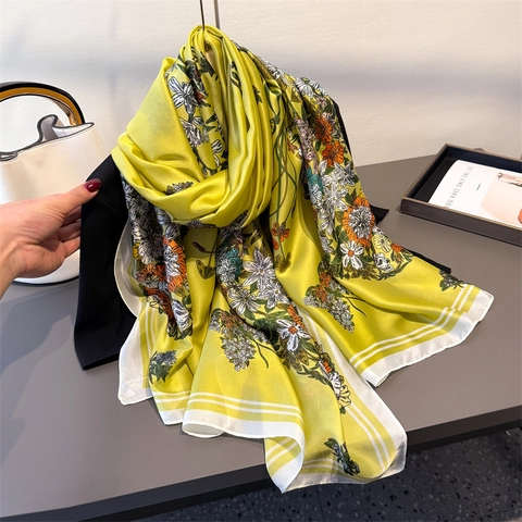 Sjaal Met Bloemen En Vlinderprint Dames Lange Imitatie Satijnn Sjaal Lichtgewicht Zonbescherming Elegante Veelzijdige Wikkel