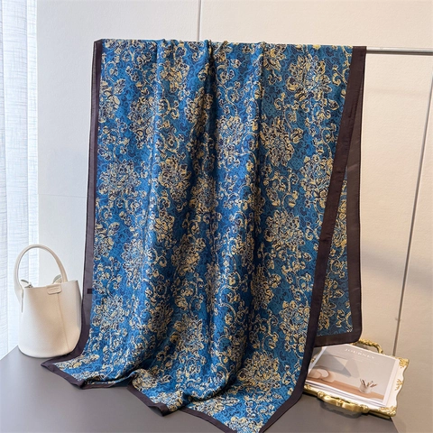 Elegante Sciarpa Lunga In Raso Sintetica Con Stampa Paisley Scialle Floreale Barocco Protezione Solare Leggera Per Donne