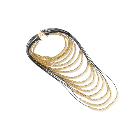 Statement Meerlaagse Waterval Halsketting Gouden Metalen Kralen Zwart Waskoord Handgemaakte Boho Franje Sieraden Voor Dames
