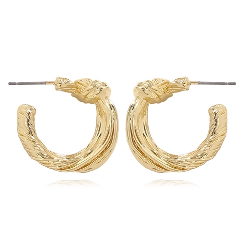 Vintage Gedraaide Knoop C-Vorm Hoop Oorbellen Voor Vrouwen Legering Spiraal Textuur Retro Stijl Minimalistische Sieraden