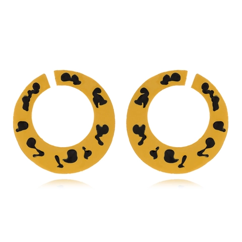 Pendientes De Aro Grandes En Forma De C Para Mujer Estampado De Leopardo Esmalte Aleación Joyería Geométrica Retro