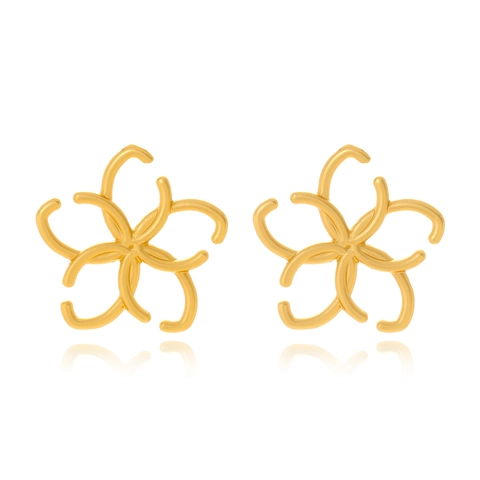 Bloem Oorknopjes Voor Dames Mat Goud Legering Floraal Hol Retro Geometrisch Ontwerp Sieraden