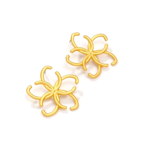 Bloem Oorknopjes Voor Dames Mat Goud Legering Floraal Hol Retro Geometrisch Ontwerp Sieraden