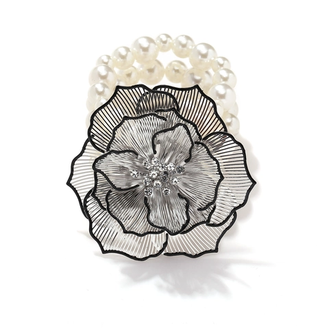 Elegante Pulsera De Perlas Artificiales Flor Camelia Para Mujer Multicapa Aleación Brillantes Elástica Bohemio Joyería Vintage