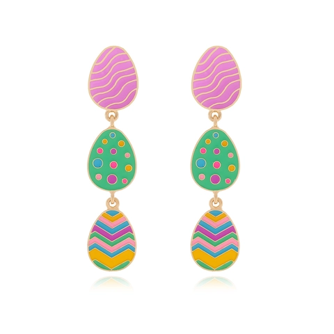 Boucles D Oreilles Oeuf De Paques Email Colore Couche Pendante Avec Tige En Acier Inoxydable Bijoux Festifs